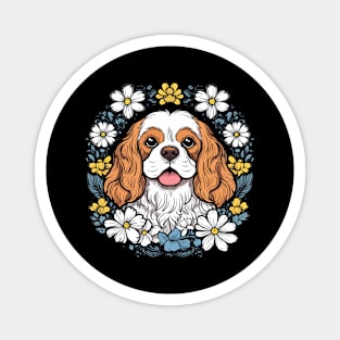 King Charles Spaniel with daisies illustration Magnet